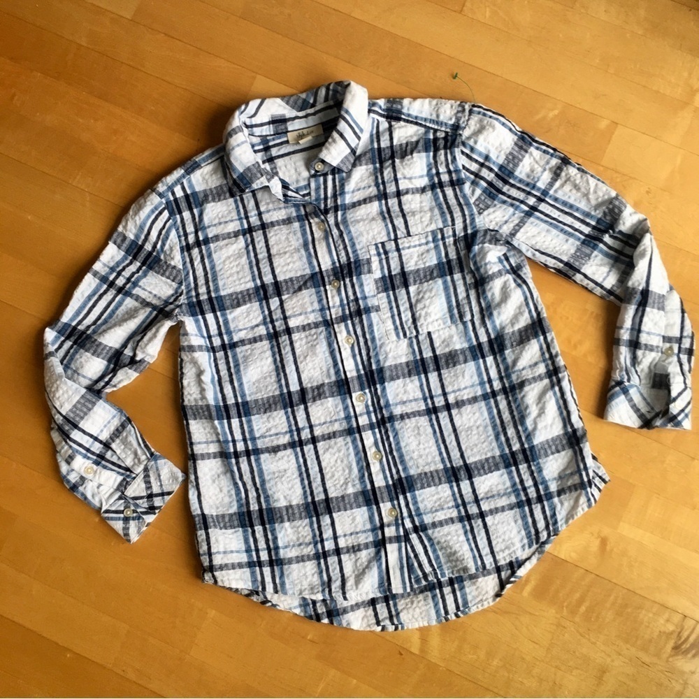 Style & Co Plaid Button Down Shirt, 100% Cotton, Blue, White, Size M